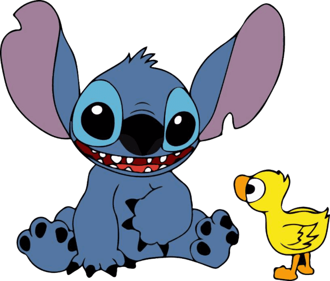 90+ Stitch PNG Grátis: Coleção Exclusiva Download Imediato! 279 Stitch sorridente bricando com um patinho PNG