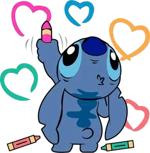 90+ Stitch PNG Grátis: Coleção Exclusiva Download Imediato! 307 Stitch fazendo corações na parede com lapis de cera PNG