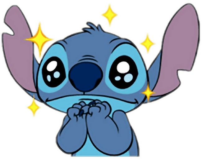 90+ Stitch PNG Grátis: Coleção Exclusiva Download Imediato! 284 Stitch encantado com as maos juntas e estrelas ao seu redor PNG