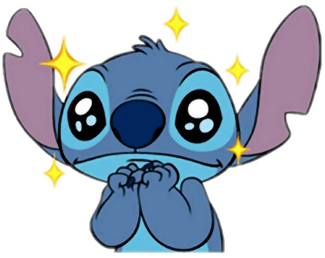 90+ Stitch PNG Grátis: Coleção Exclusiva Download Imediato! 311 Stitch encantado com as maos juntas e estrelas ao seu redor PNG