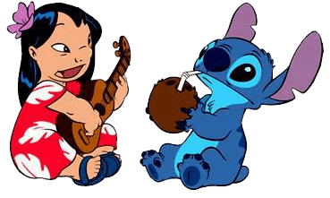 Lilo tocando ukelele e stitch tomando agua de coco