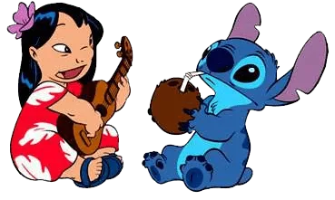 90+ Stitch PNG Grátis: Coleção Exclusiva Download Imediato! 241 Lilo tocando ukelele e stitch tomando agua de coco