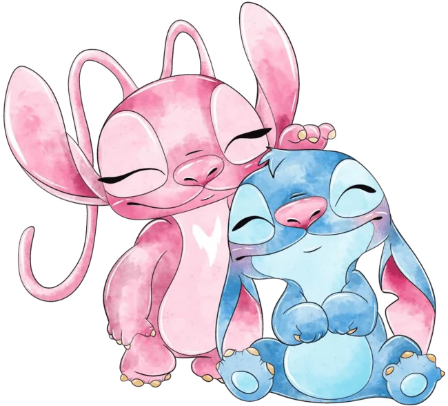 90+ Stitch PNG Grátis: Coleção Exclusiva Download Imediato! 318 Angel e Stitch momento de carinho ambos com olho fechado PNG