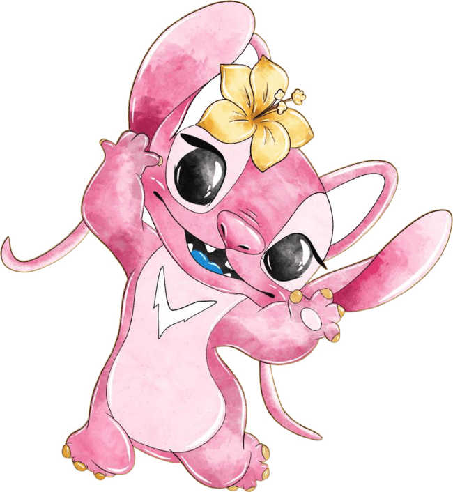 90+ Stitch PNG Grátis: Coleção Exclusiva Download Imediato! 295 Angel vaidosa com flor na cabeça sorridente aquarela PNG