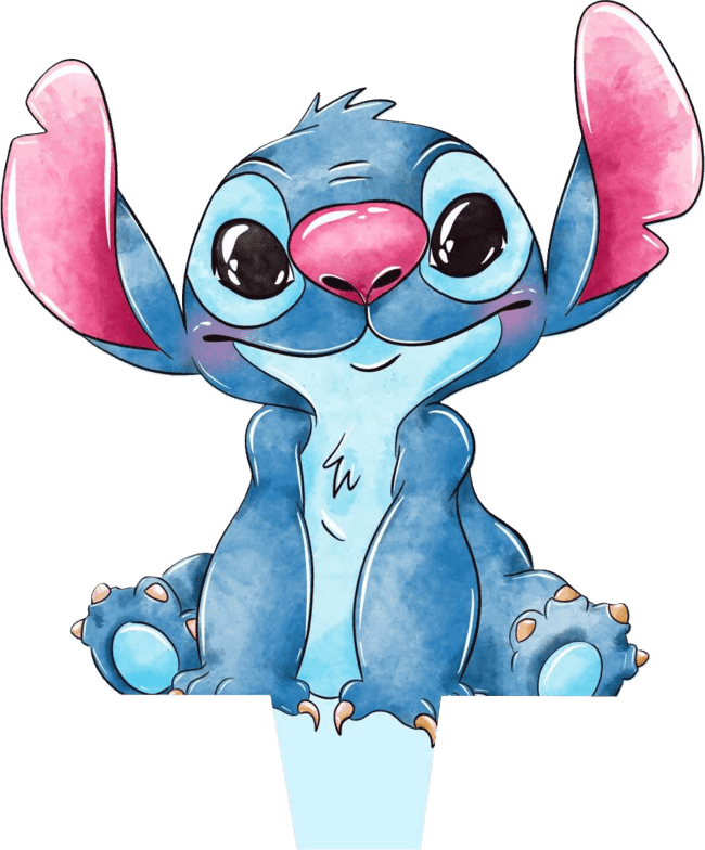 90+ Stitch PNG Grátis: Coleção Exclusiva Download Imediato! 296 Stitch aquarelado com as maos no chao e olhando para frente