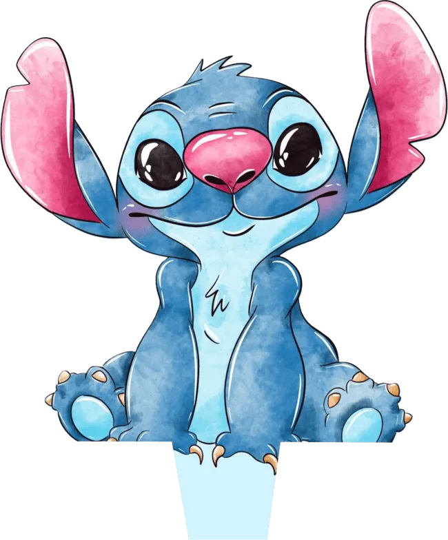 90+ Stitch PNG Grátis: Coleção Exclusiva Download Imediato! 323 Stitch aquarelado com as maos no chao e olhando para frente
