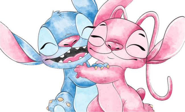90+ Stitch PNG Grátis: Coleção Exclusiva Download Imediato! 299 Stitch e angel se abraçando com os olhos fechados e felizes