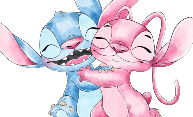 90+ Stitch PNG Grátis: Coleção Exclusiva Download Imediato! 326 Stitch e angel se abraçando com os olhos fechados e felizes