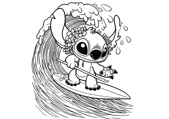 Desenho do Stitch para colorir e imprimir: perfeito para atividades em família.