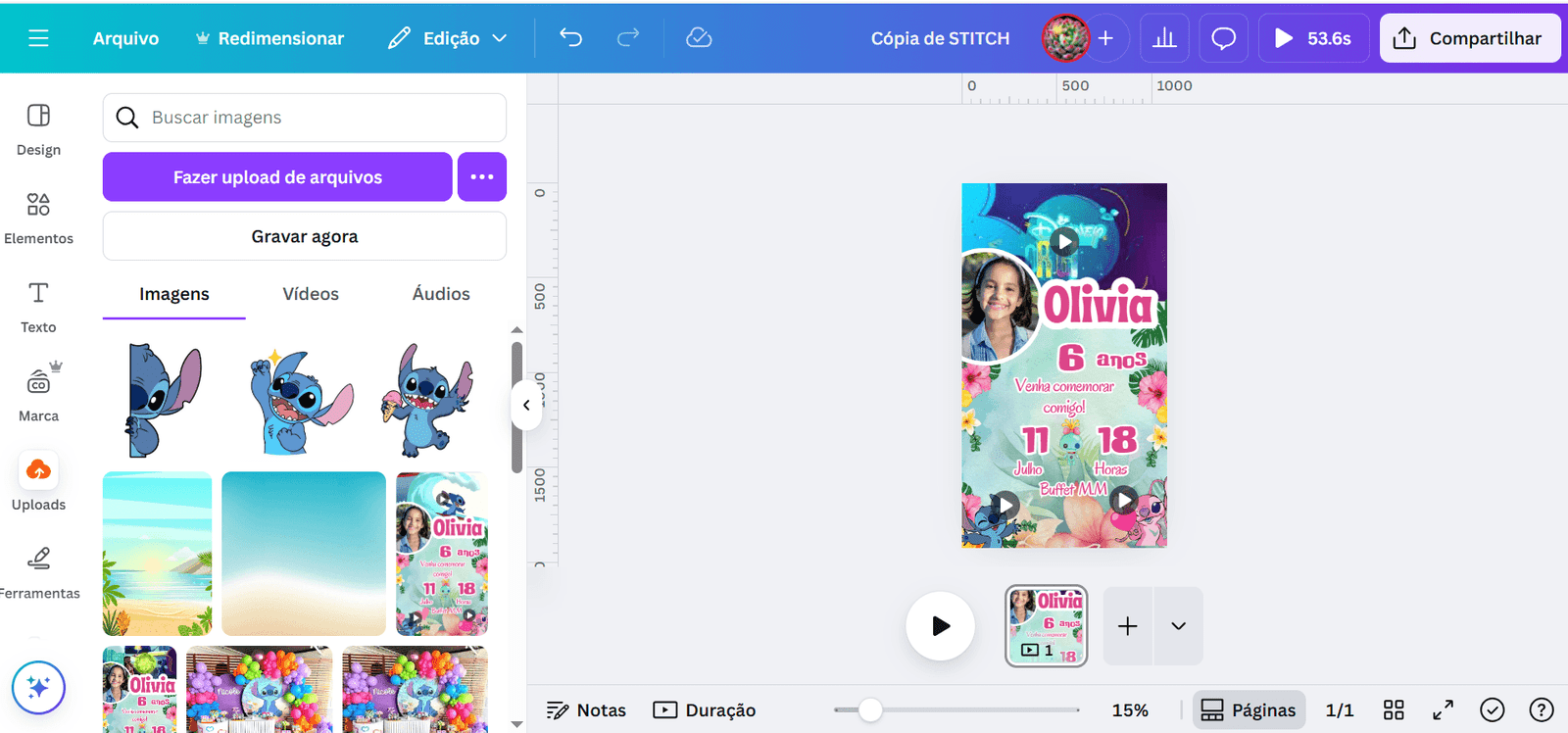  Convite Stitch Personalizado