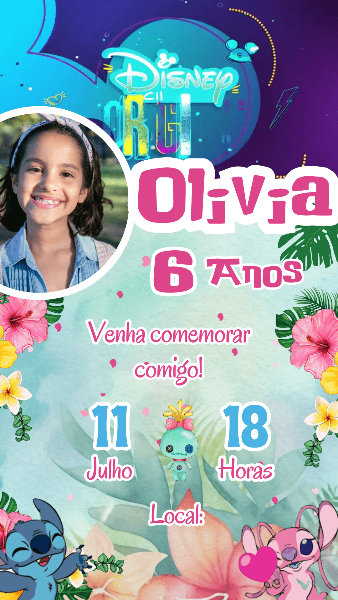 Convite Stitch Romântico"