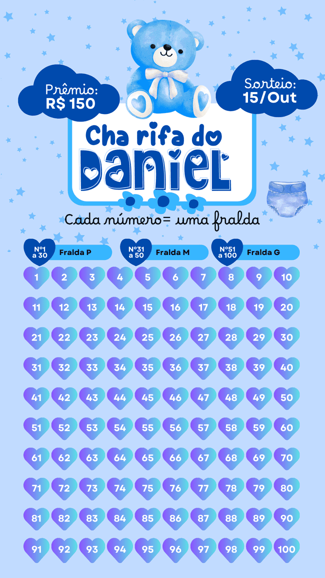 Convite para Chá Rifa Digital pronto para usar! 