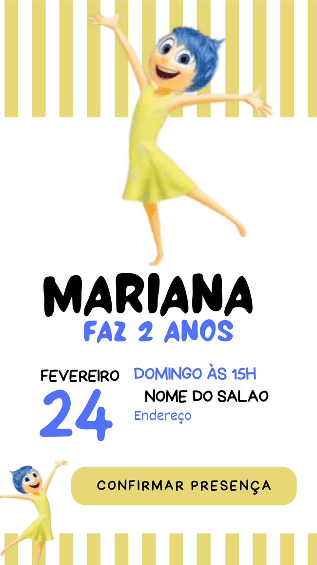 Convite digital inspirado no filme Divertida Mente – divertido e criativo!