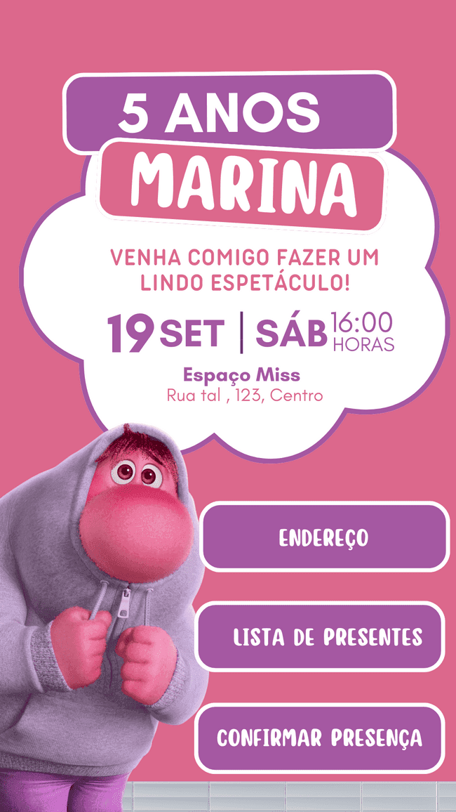 Convite digital tema Divertida Mente – pronto para emocionar seus convidados.