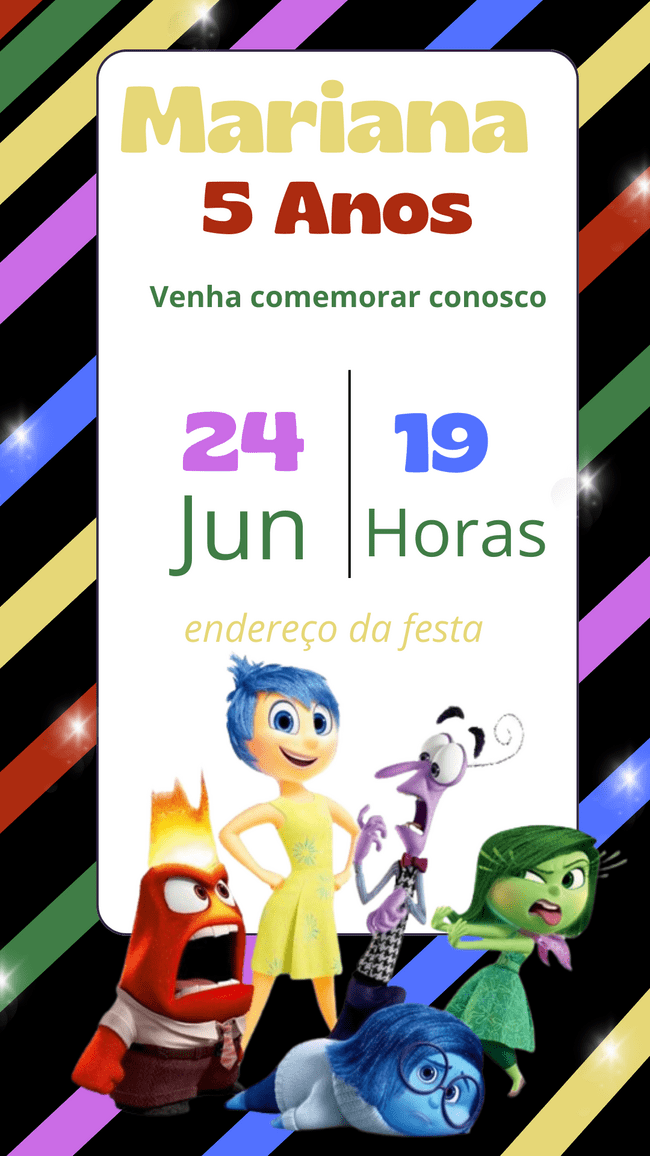 Convite Divertida Mente – Traga toda a magia das emoções para sua festa!