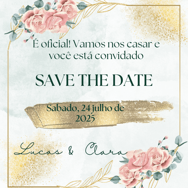 É oficial: seu save the date casamento dos sonhos pode ser grátis! Edite este modelo no Canva.