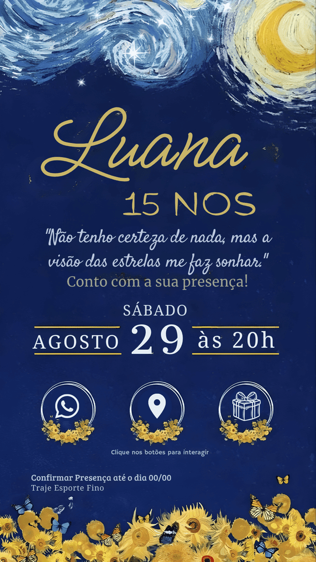 "Menos é mais! Este convite 15 anos em preto e branco é a definição de elegância moderna. Personalize o seu gratuitamente."