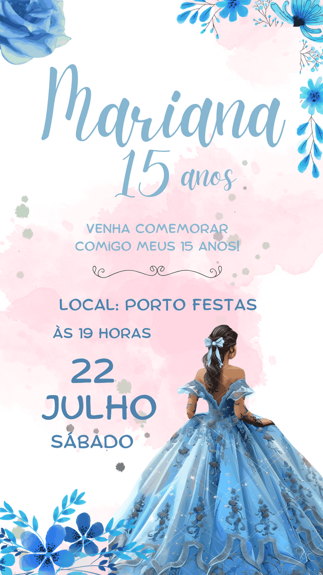 "Transforme este modelo no convite de aniversario de 15 anos dos seus sonhos. É fácil, rápido e o resultado é profissional."convite de aniversário de 15 anos que capture a magia deste momento único."
