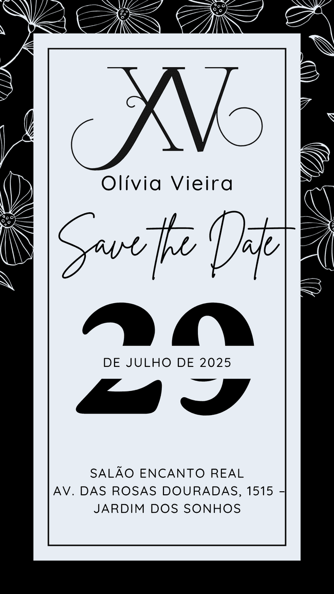 "Um aniversario de 15 anos convite cheio de paixão e personalidade. As flores em aquarela vermelha dão um toque vibrante e único."
